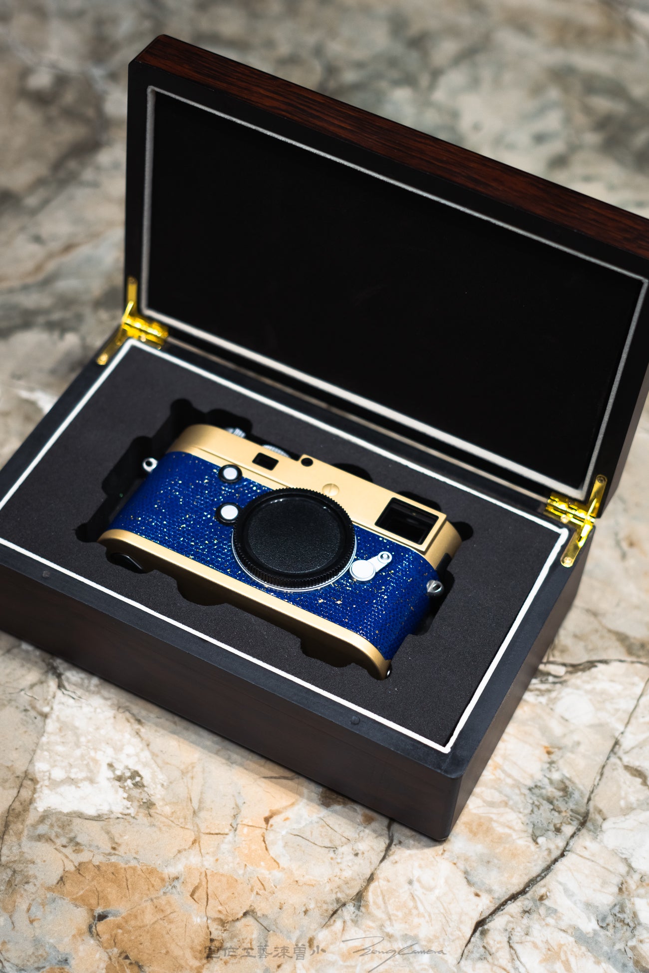 Leather art replacement with gold sprinkled lizard skin material/Blue