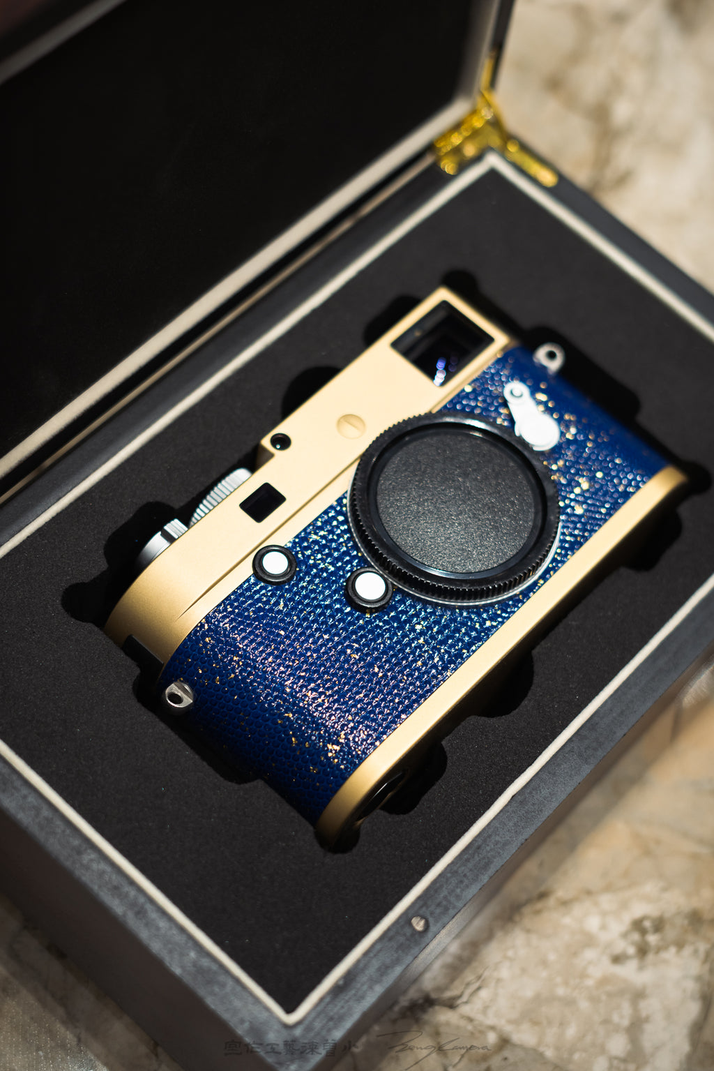 Leather art replacement with gold sprinkled lizard skin material/Blue