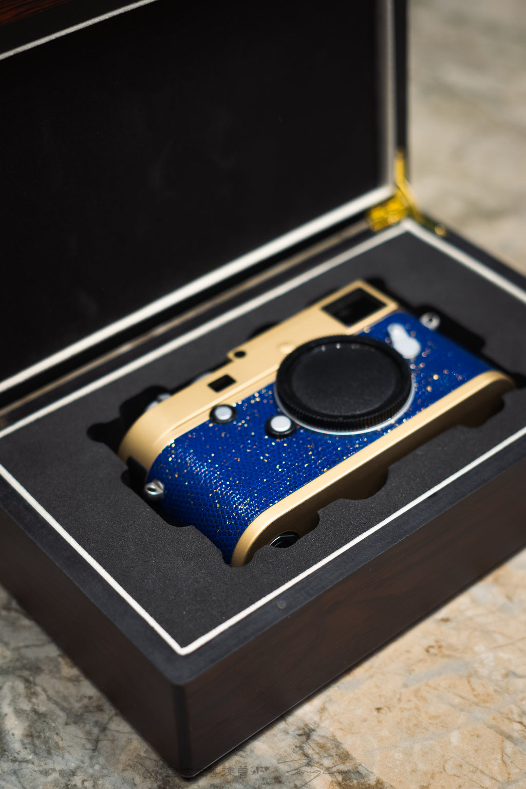 Leather art replacement with gold sprinkled lizard skin material/Blue