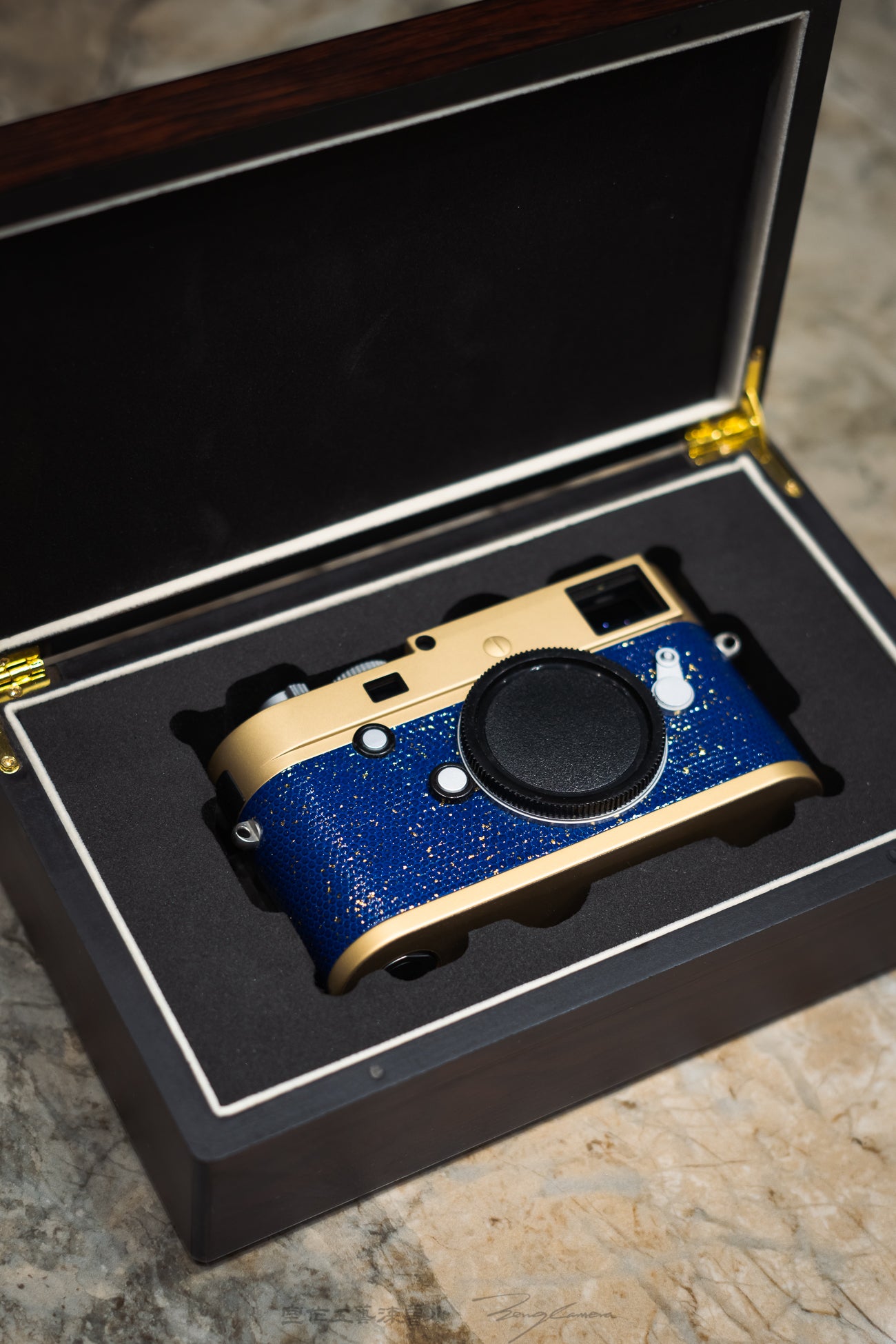 Leather art replacement with gold sprinkled lizard skin material/Blue