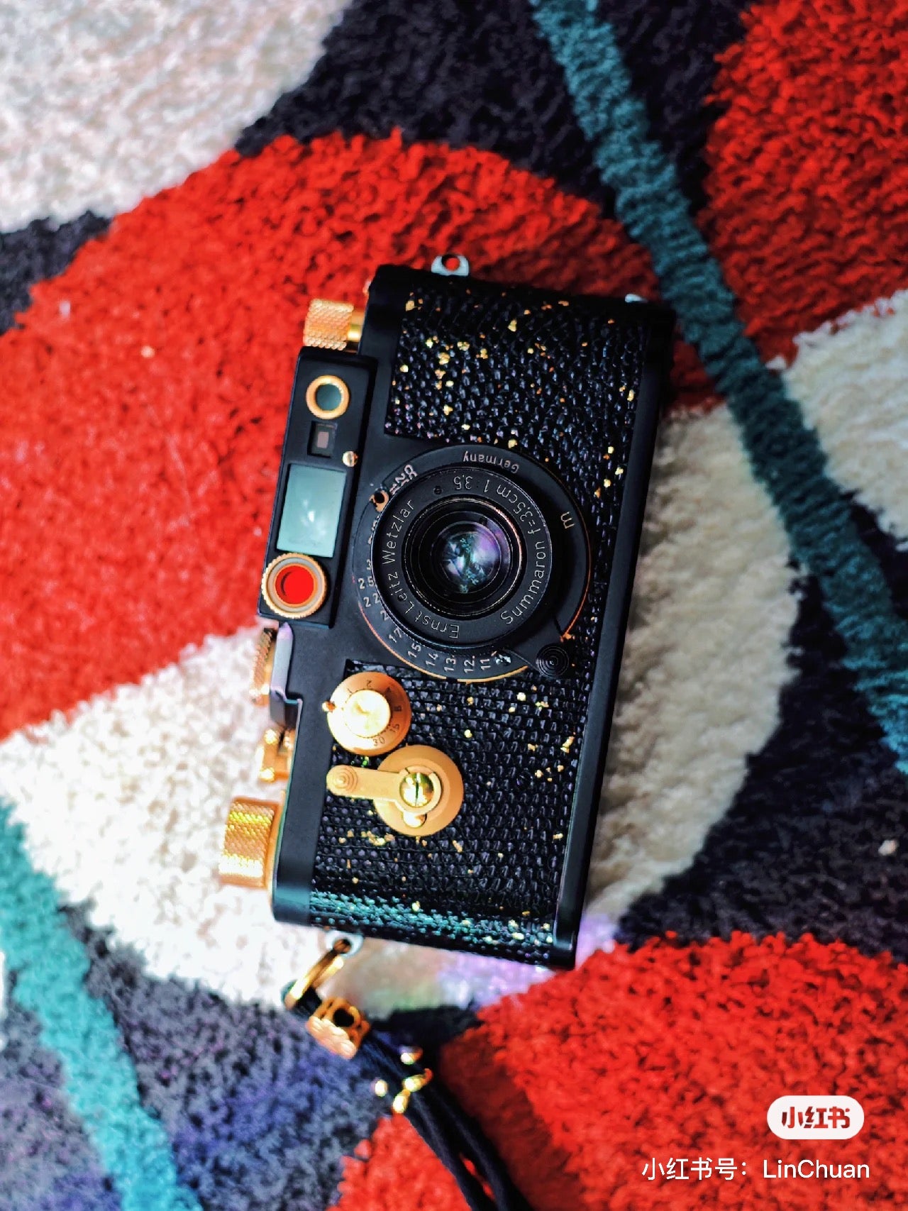 Gloden,Leather art replacement with gold sprinkled lizard skin material/black