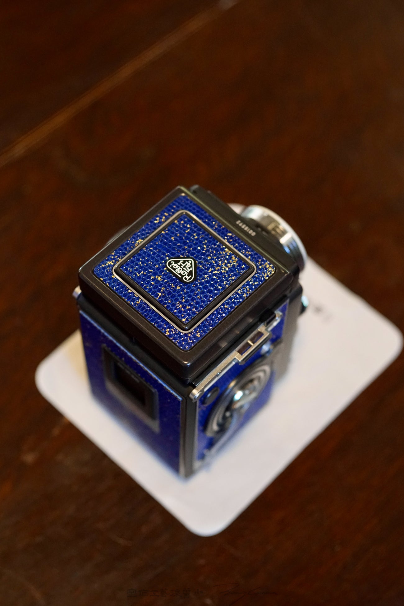 Leather art replacement with gold sprinkled lizard skin material/Blue