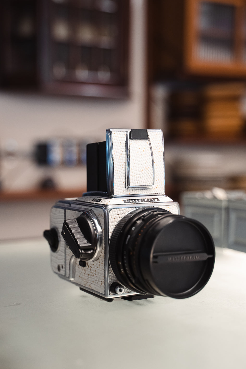 503CW Leather art replacement with gold sprinkled lizard skin material/White