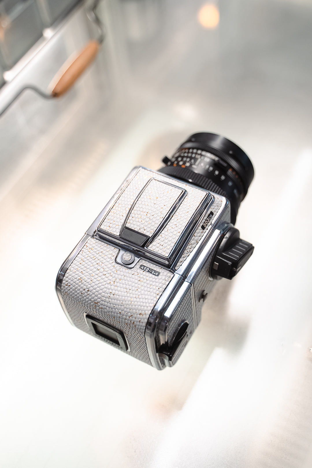 503CW Leather art replacement with gold sprinkled lizard skin material/White