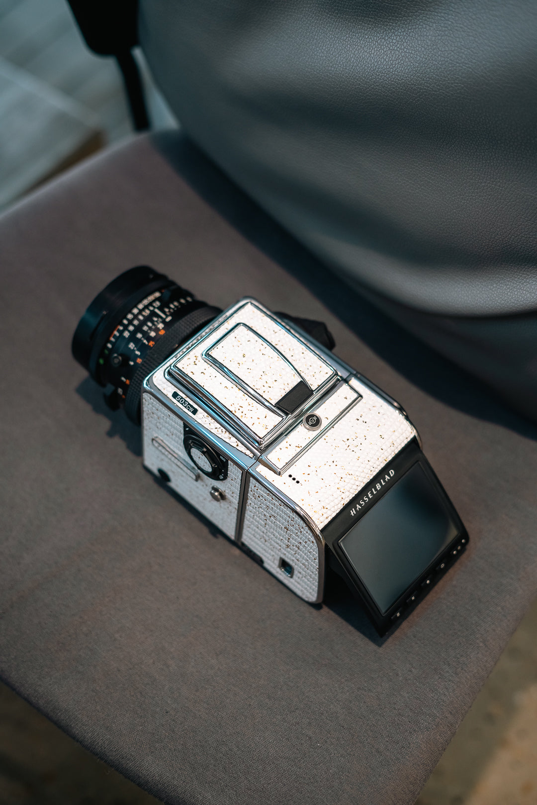 503CW Leather art replacement with gold sprinkled lizard skin material/White