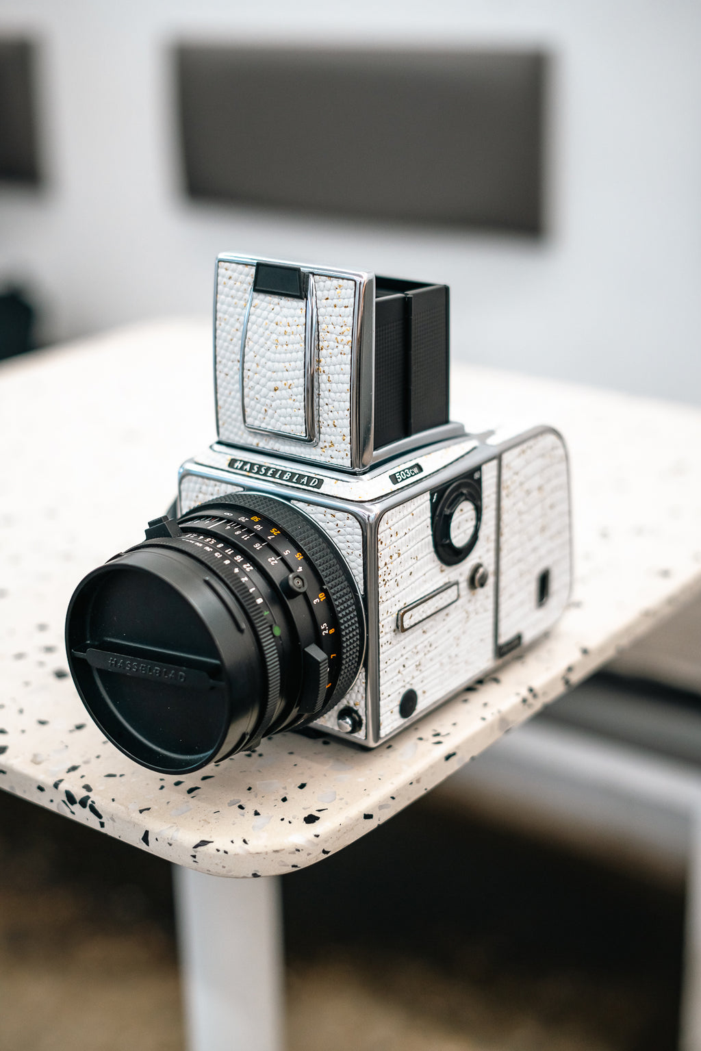 503CW Leather art replacement with gold sprinkled lizard skin material/White