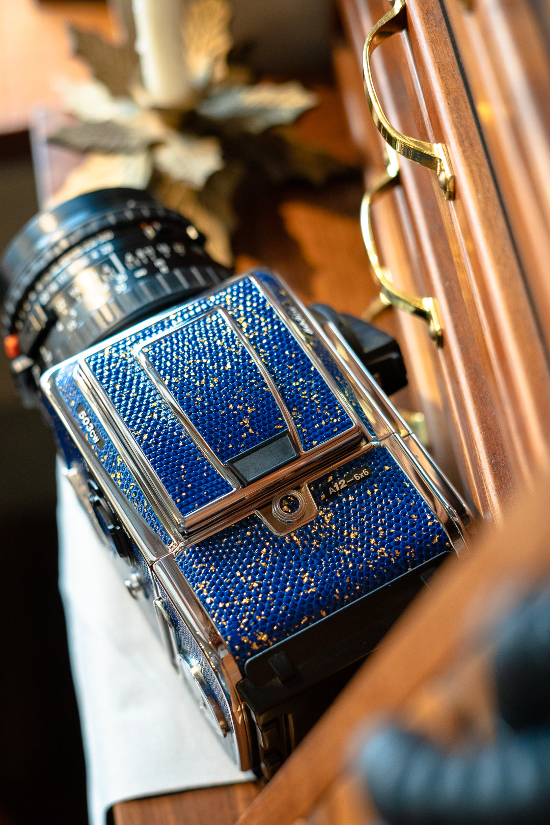 503CW Leather art replacement with gold sprinkled lizard skin material/Blue