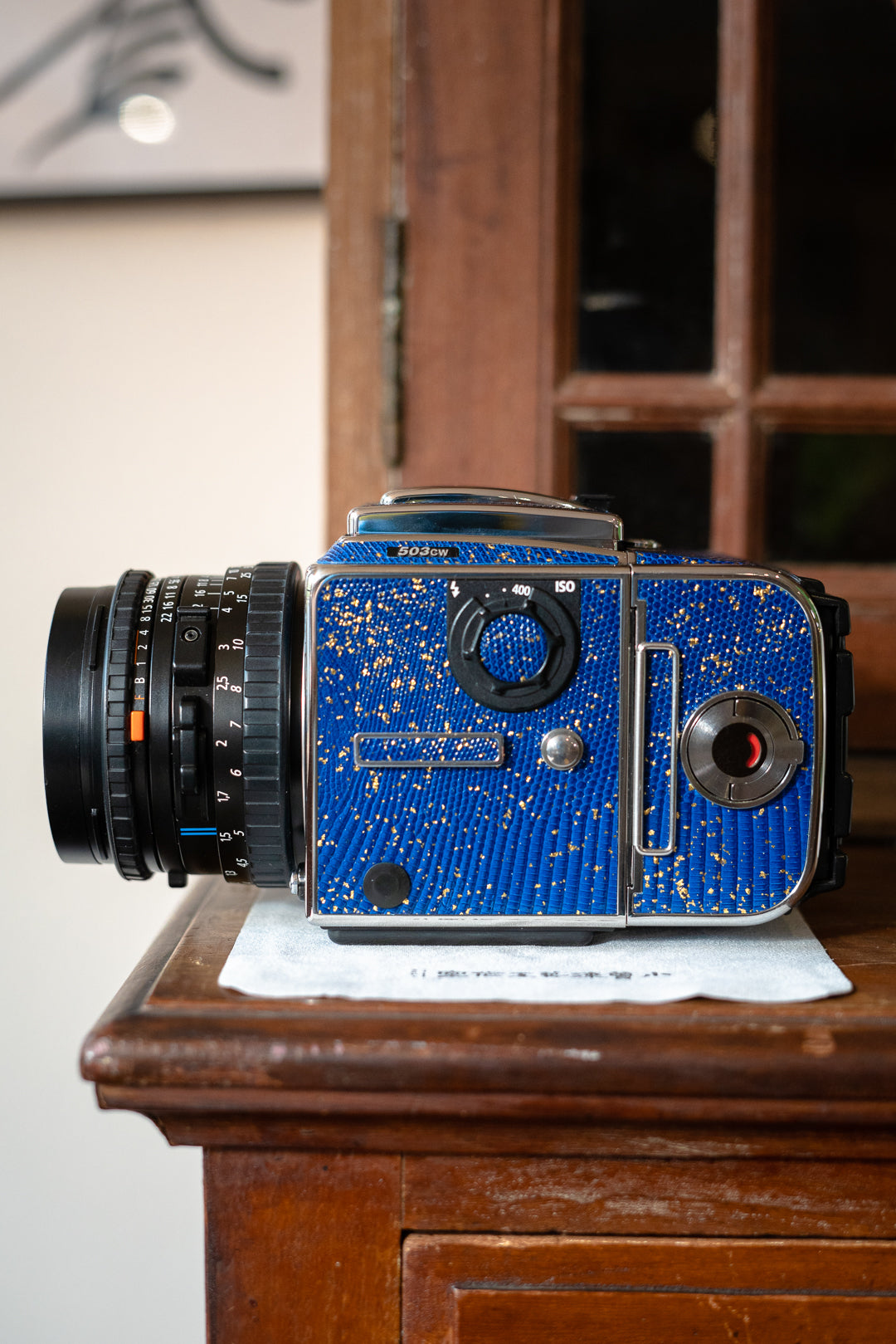 503CW Leather art replacement with gold sprinkled lizard skin material/Blue