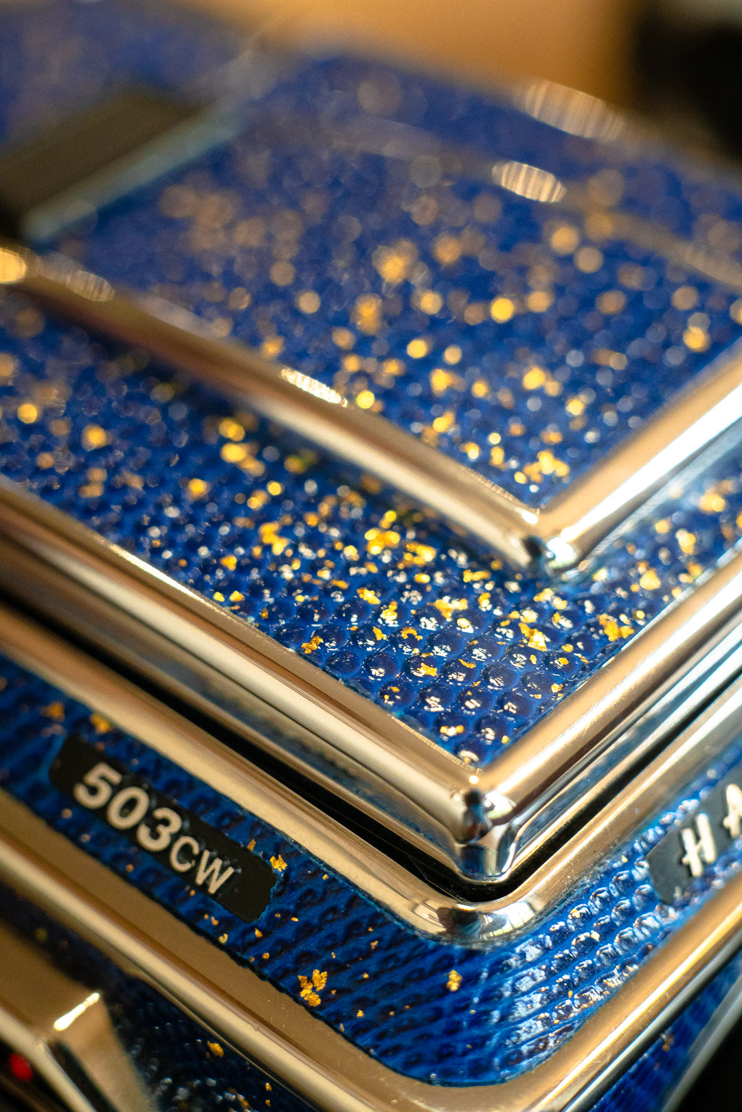 503CW Leather art replacement with gold sprinkled lizard skin material/Blue