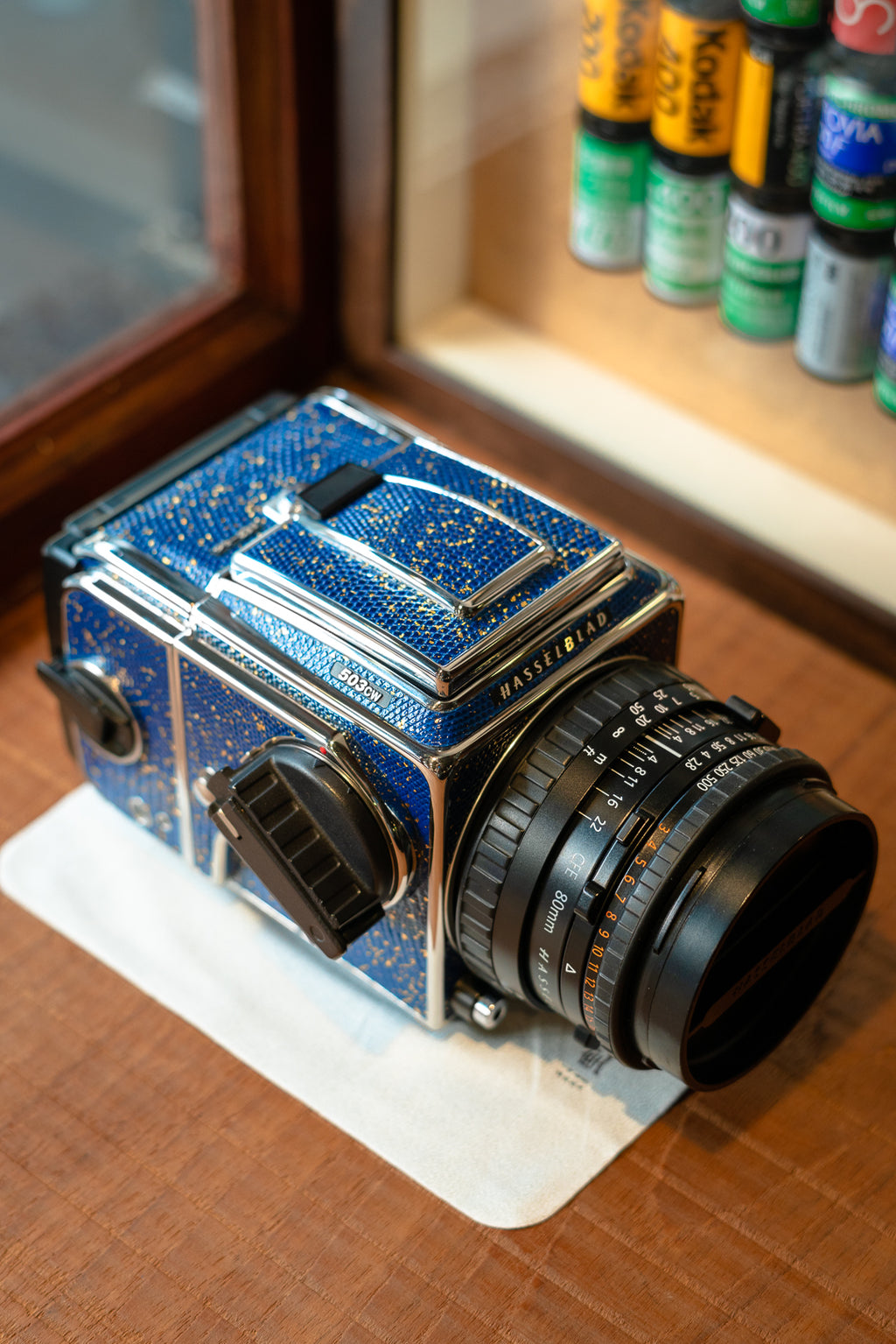 503CW Leather art replacement with gold sprinkled lizard skin material/Blue