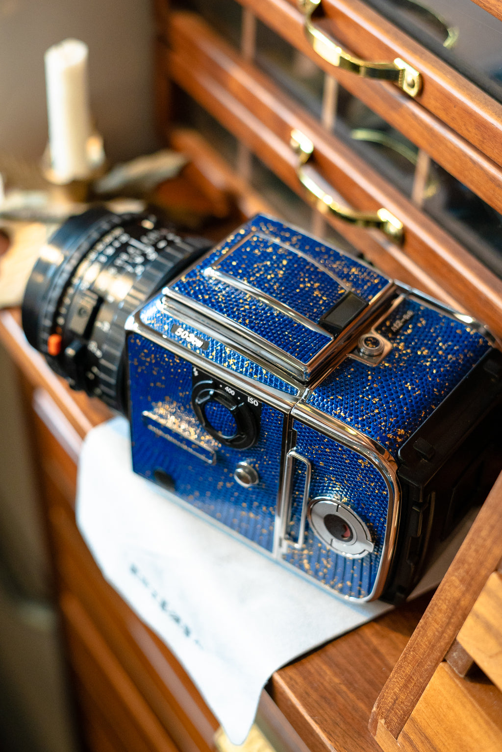 503CW Leather art replacement with gold sprinkled lizard skin material/Blue