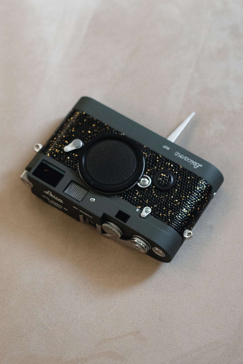 Leather art replacement with gold sprinkled lizard skin material/black