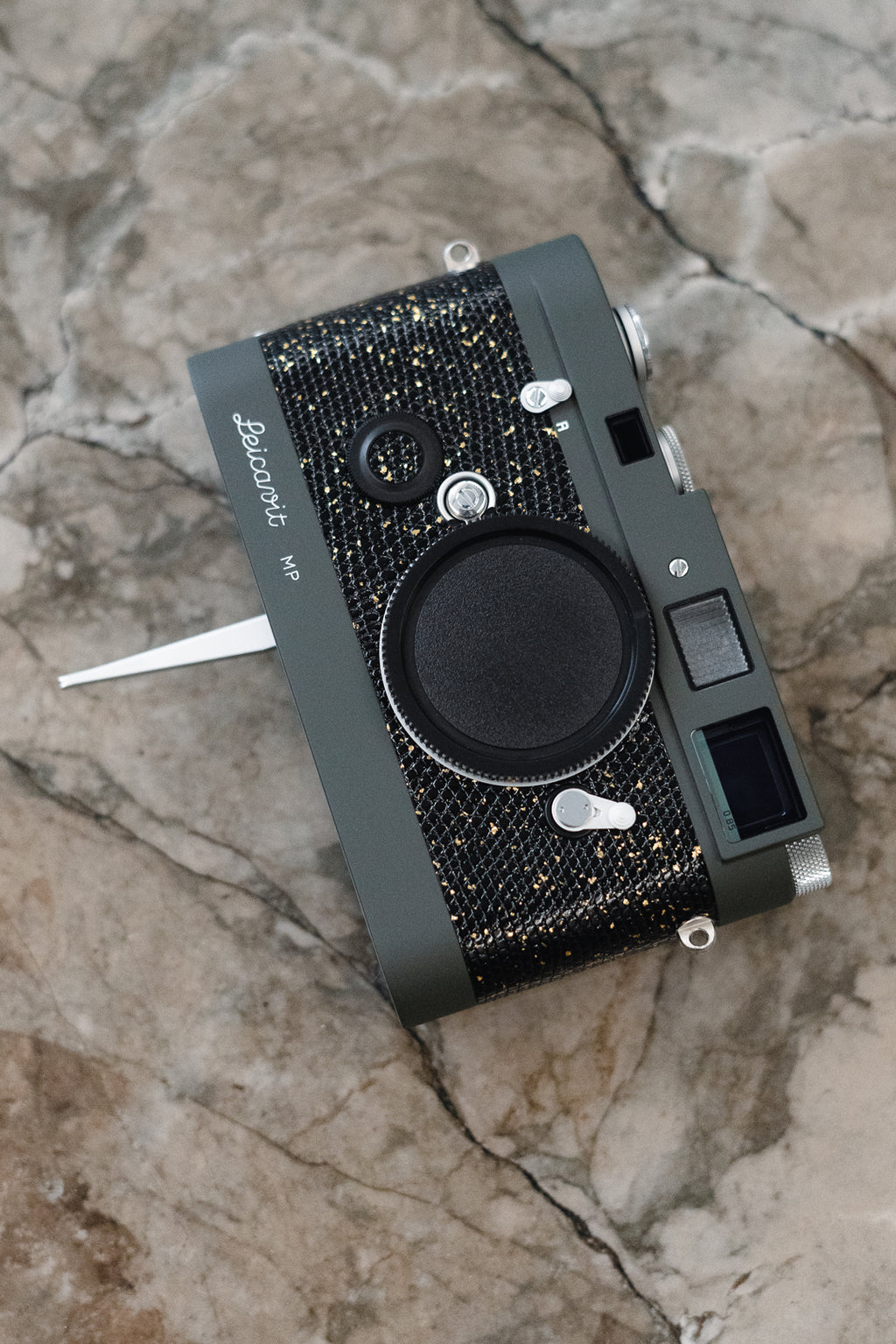 Leather art replacement with gold sprinkled lizard skin material/black