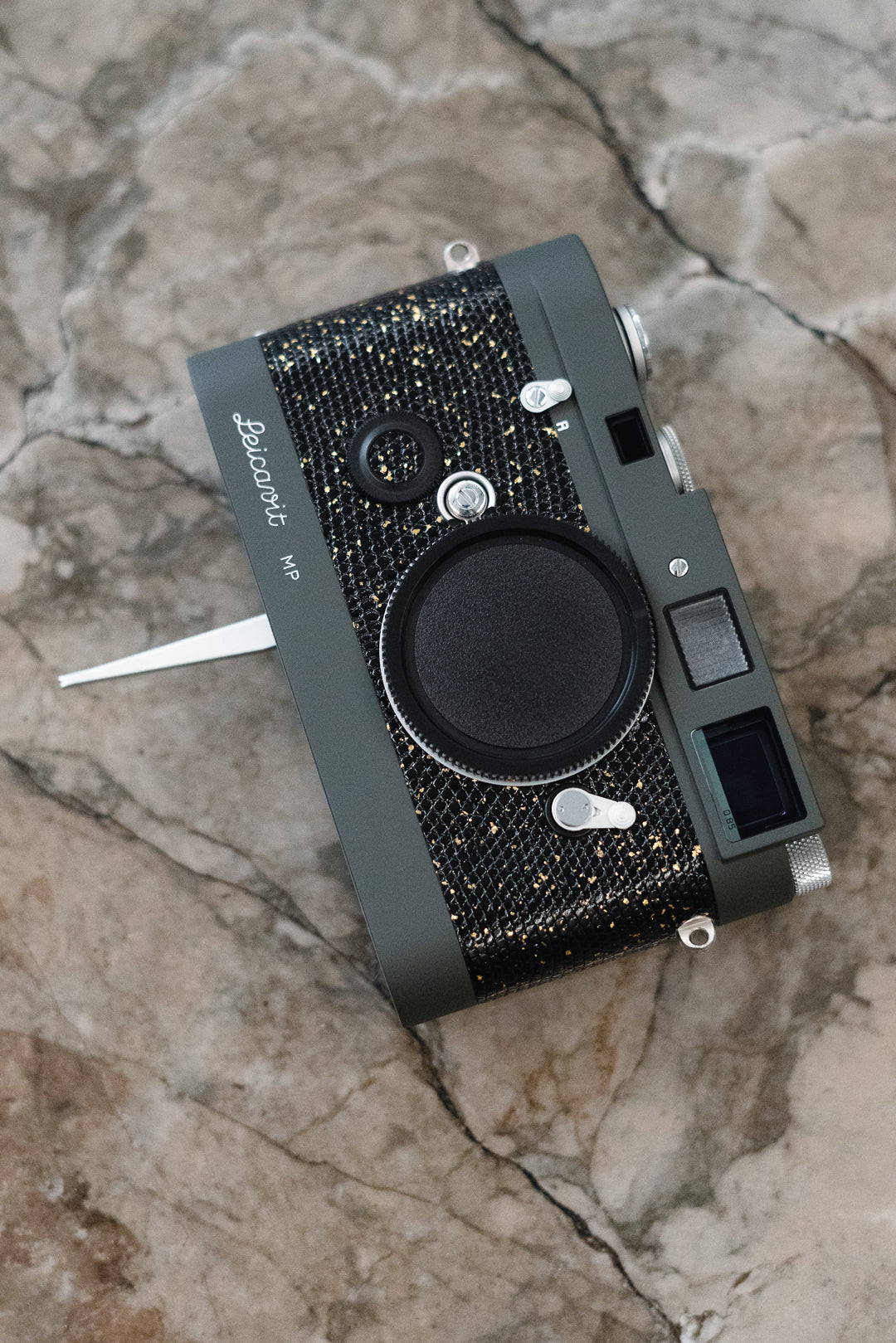 Leather art replacement with gold sprinkled lizard skin material/black