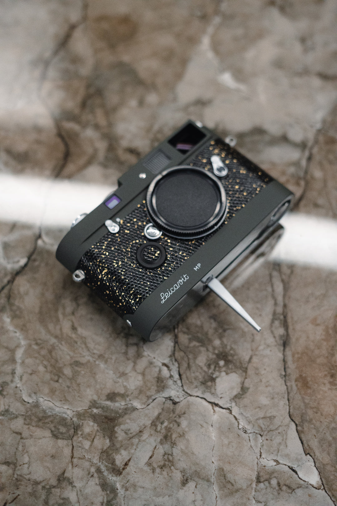 Leather art replacement with gold sprinkled lizard skin material/black