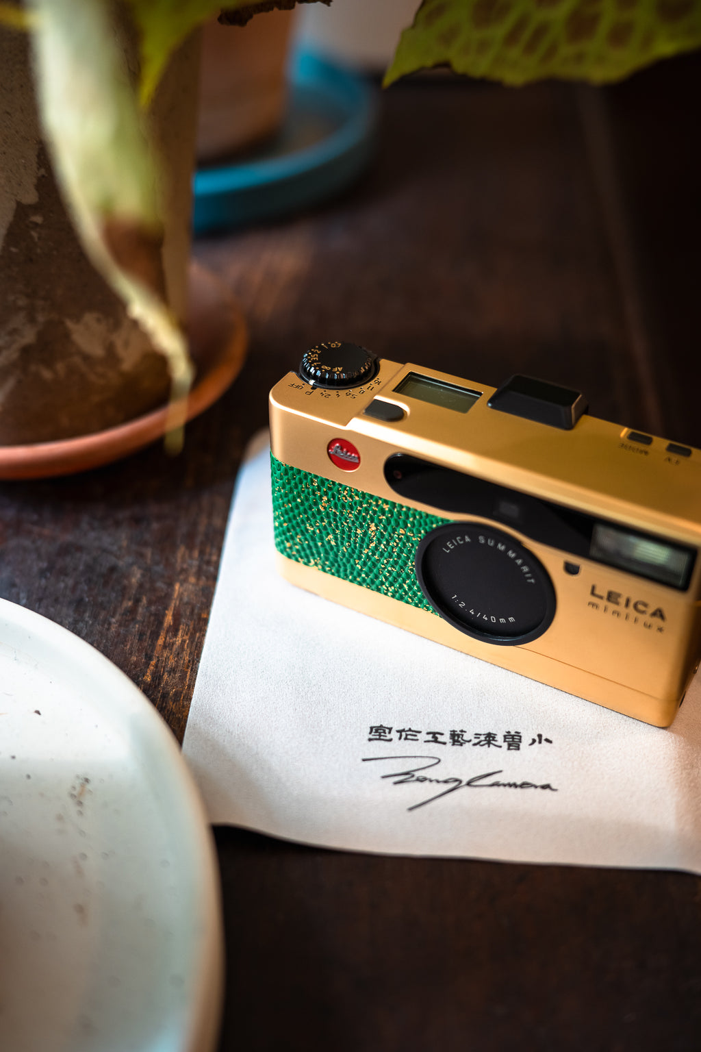 minilux 24K Golden Customization/Leather art replacement with gold sprinkled lizard skin material/Green