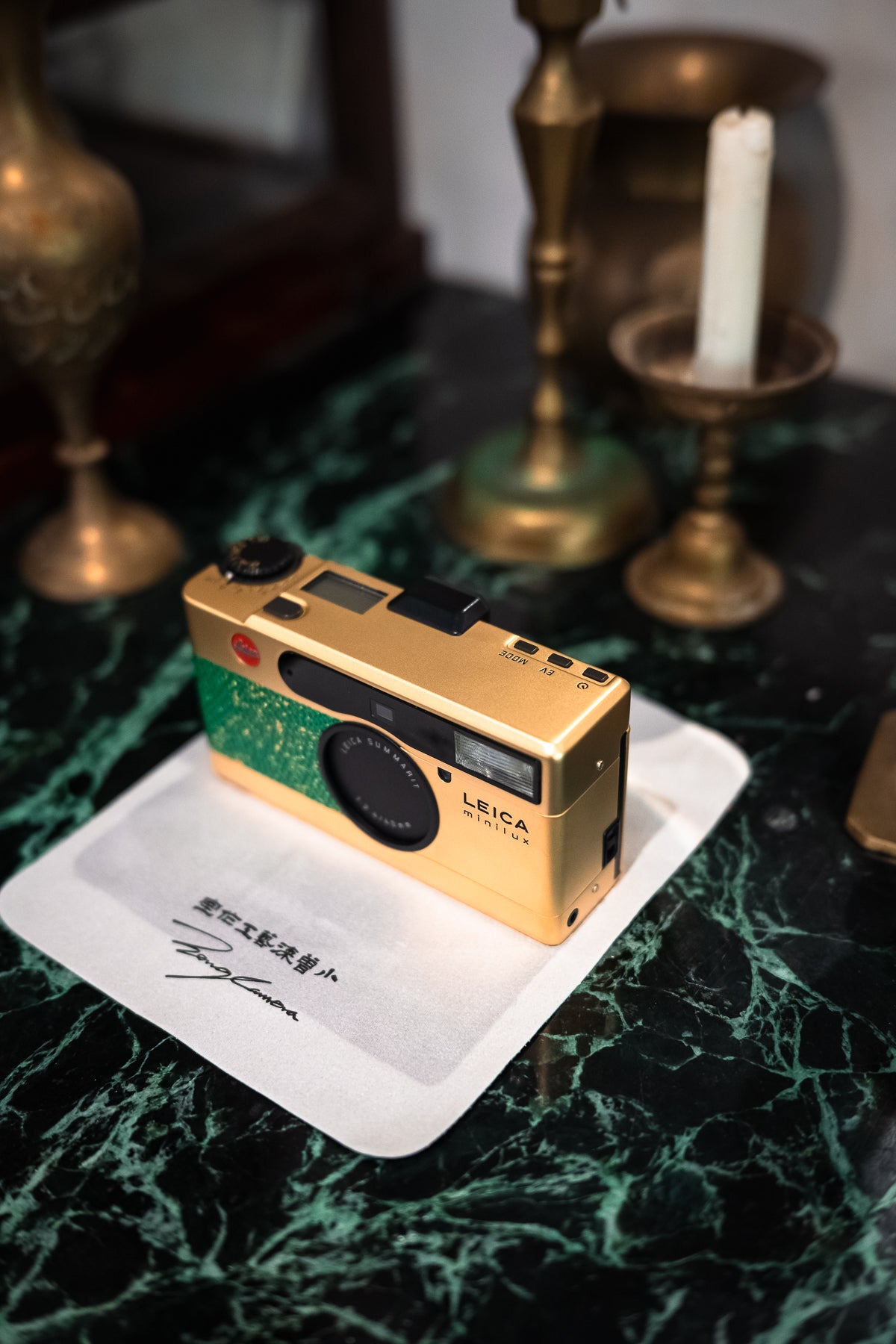 minilux 24K Golden Customization/Leather art replacement with gold sprinkled lizard skin material/Green