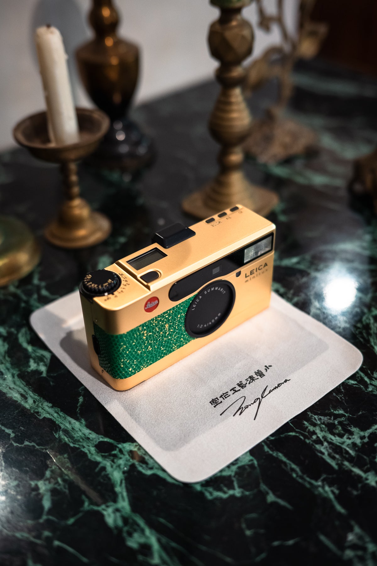 minilux 24K Golden Customization/Leather art replacement with gold sprinkled lizard skin material/Green