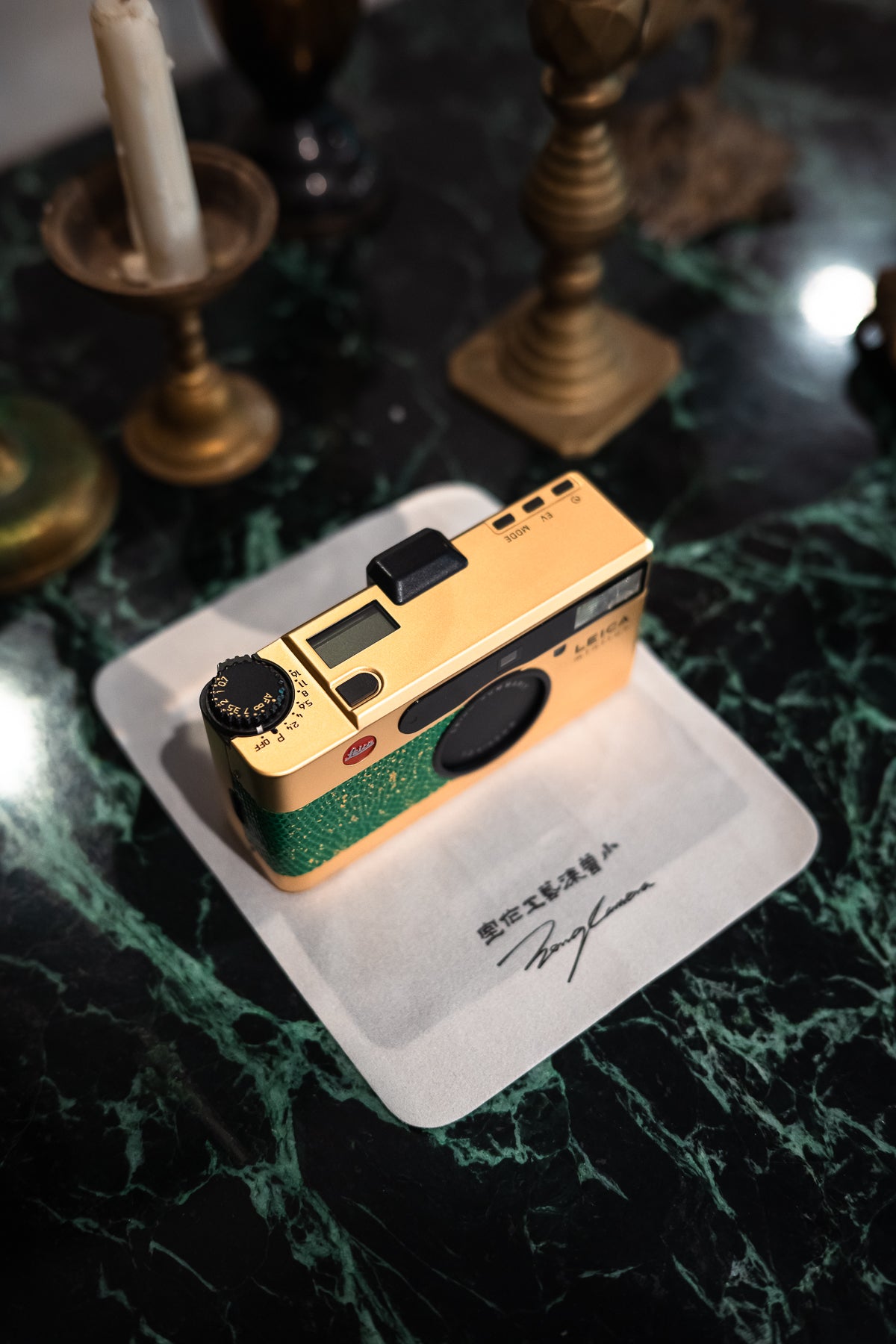 minilux 24K Golden Customization/Leather art replacement with gold sprinkled lizard skin material/Green