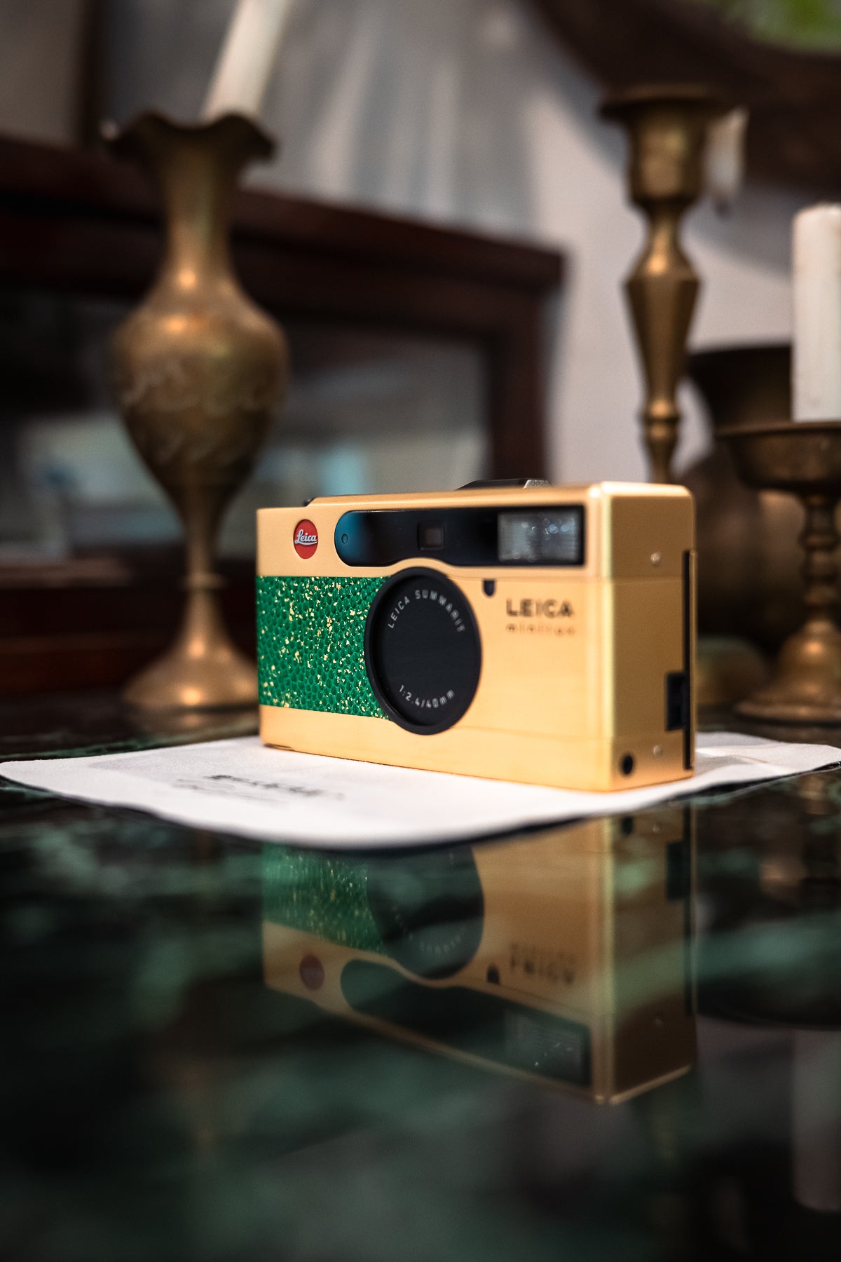 minilux 24K Golden Customization/Leather art replacement with gold sprinkled lizard skin material/Green