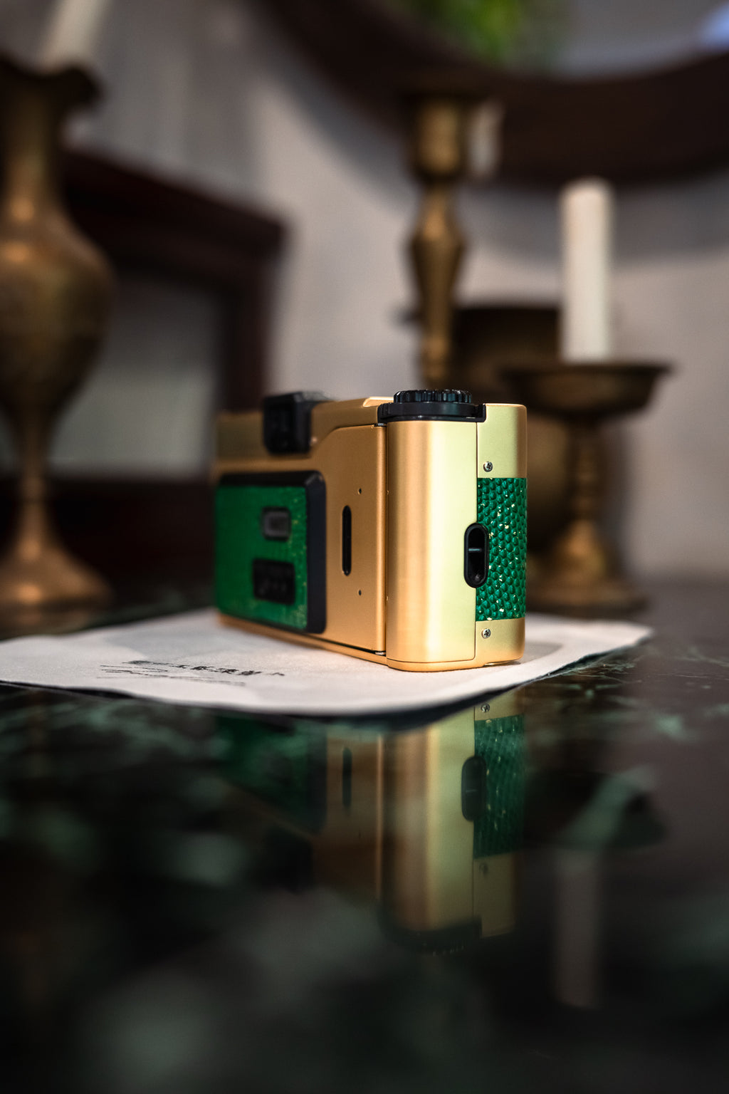 minilux 24K Golden Customization/Leather art replacement with gold sprinkled lizard skin material/Green