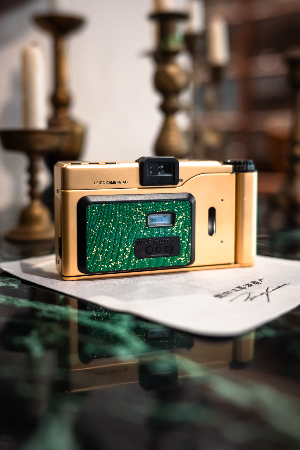 minilux 24K Golden Customization/Leather art replacement with gold sprinkled lizard skin material/Green