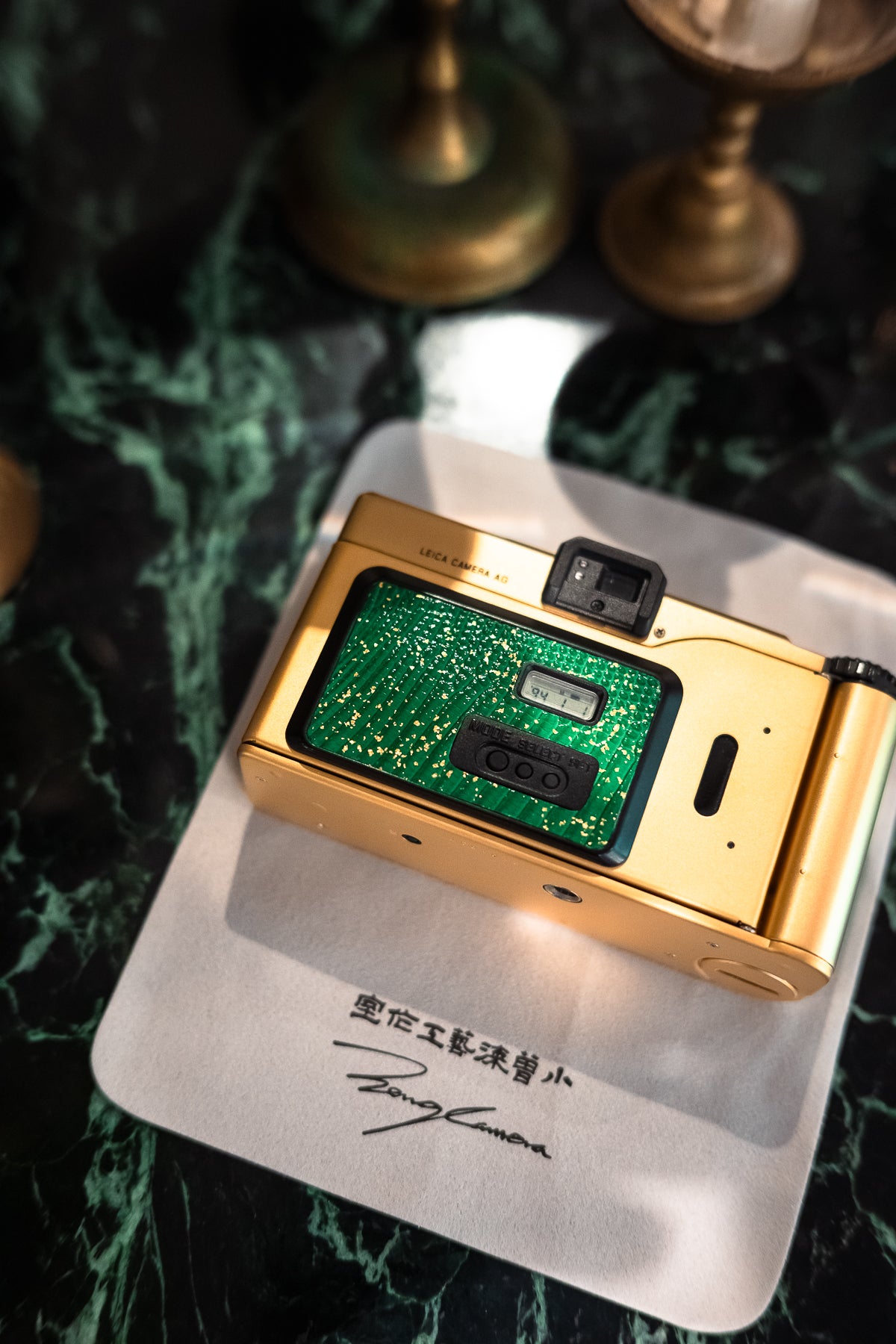 minilux 24K Golden Customization/Leather art replacement with gold sprinkled lizard skin material/Green