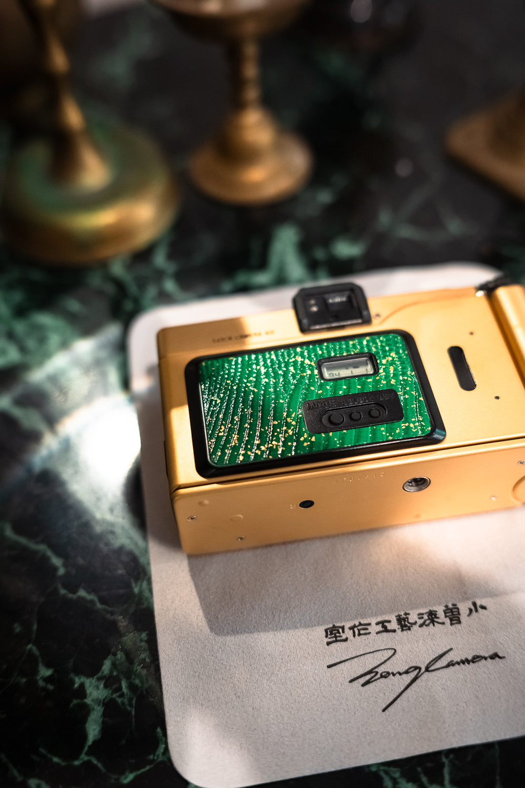 minilux 24K Golden Customization/Leather art replacement with gold sprinkled lizard skin material/Green