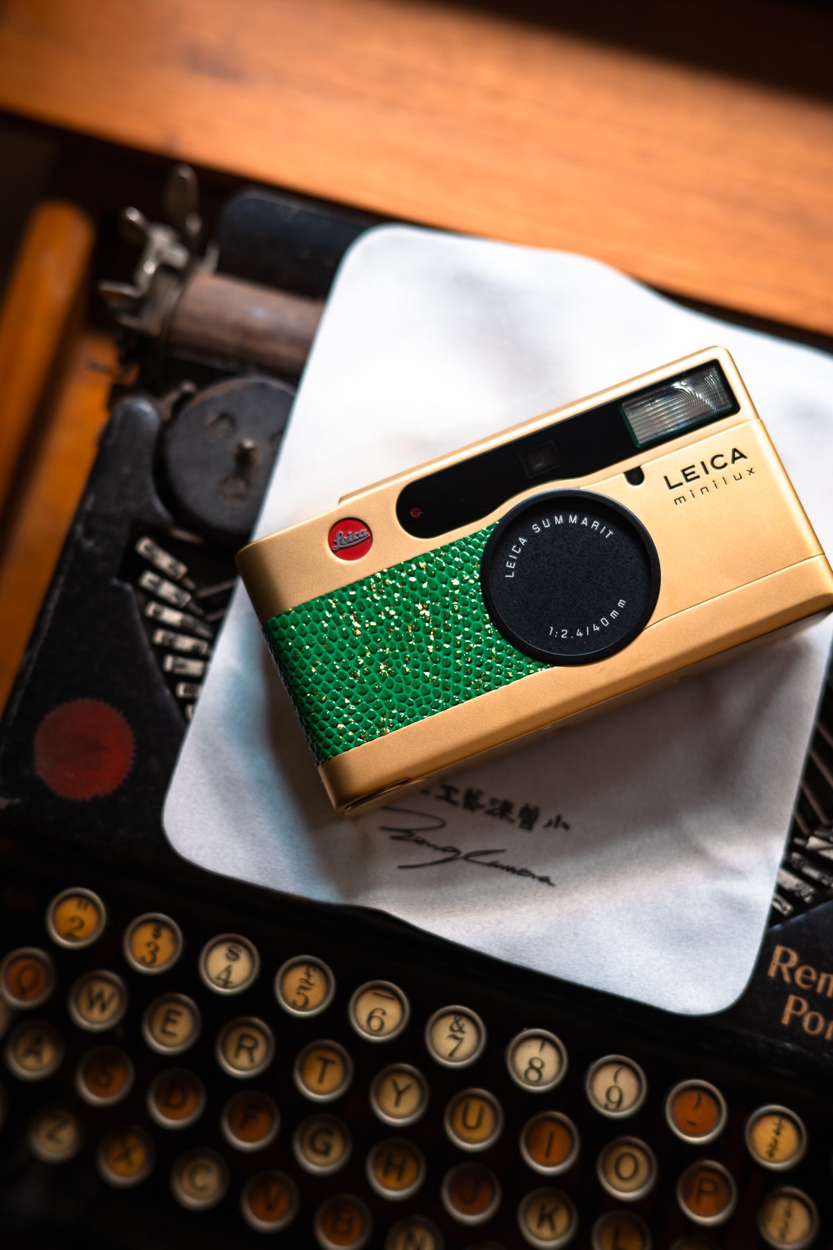 minilux 24K Golden Customization/Leather art replacement with gold sprinkled lizard skin material/Green