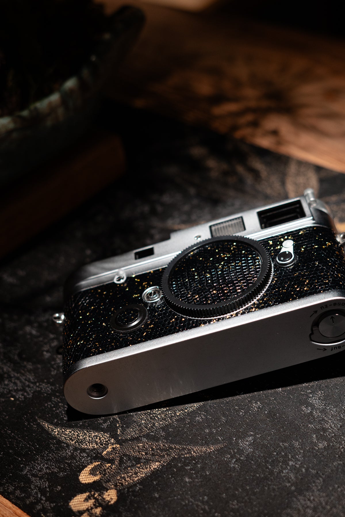 MP Leather art replacement with gold sprinkled lizard skin material/black