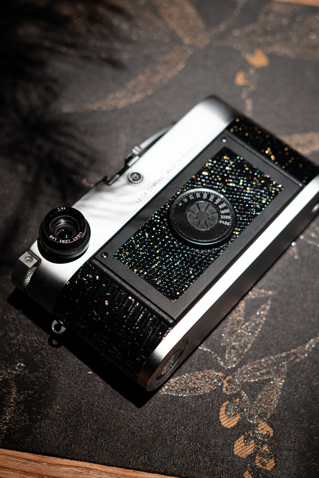 MP Leather art replacement with gold sprinkled lizard skin material/black