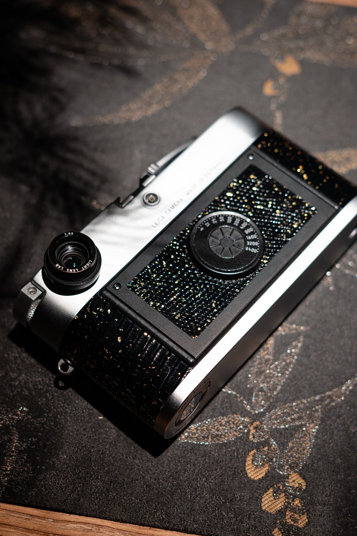 MP Leather art replacement with gold sprinkled lizard skin material/black