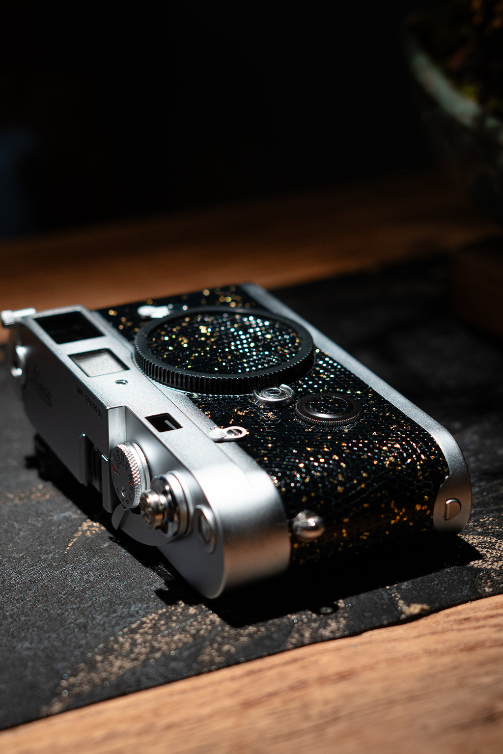 MP Leather art replacement with gold sprinkled lizard skin material/black