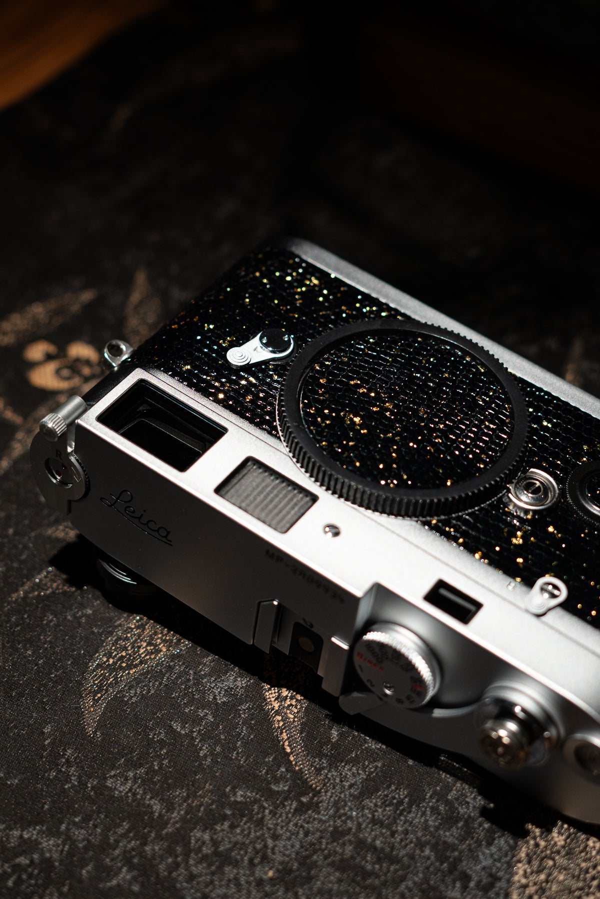 MP Leather art replacement with gold sprinkled lizard skin material/black