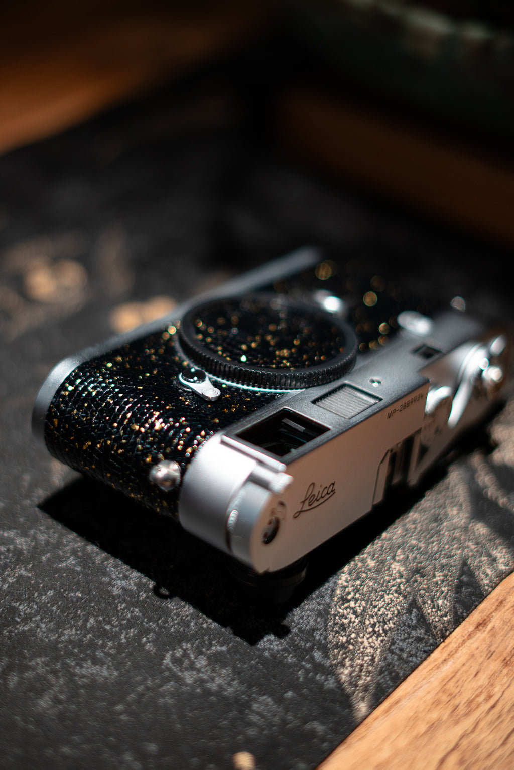 MP Leather art replacement with gold sprinkled lizard skin material/black