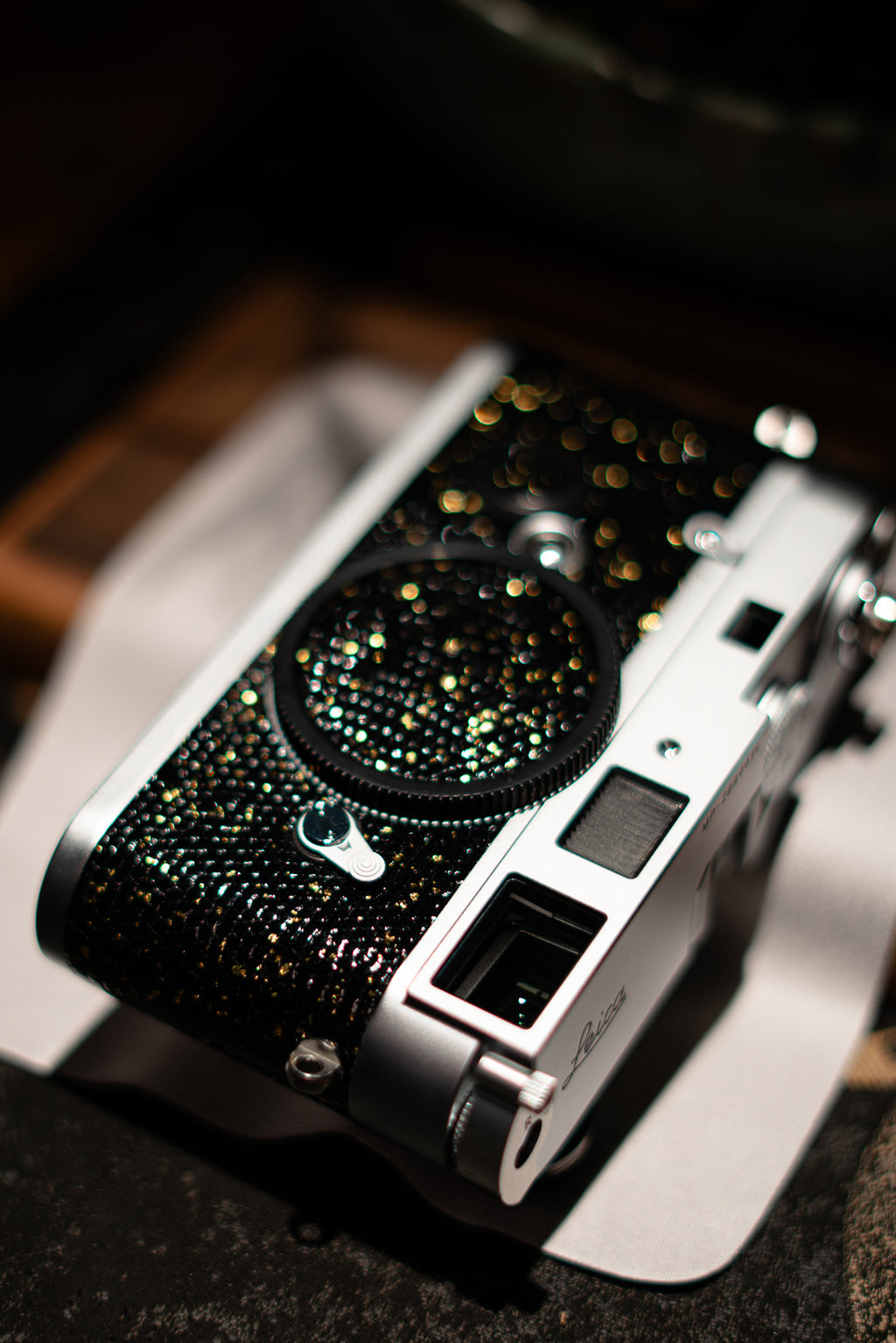 MP Leather art replacement with gold sprinkled lizard skin material/black