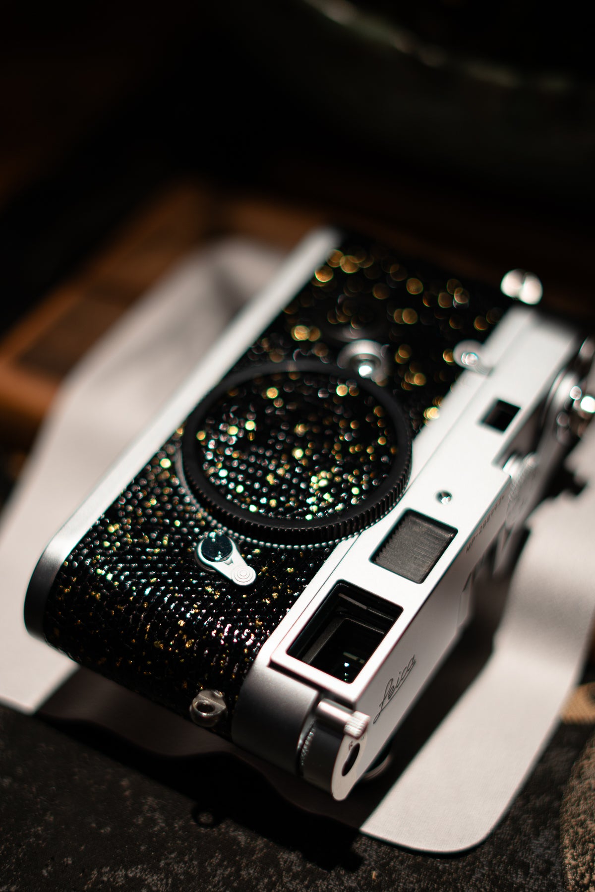 MP Leather art replacement with gold sprinkled lizard skin material/black