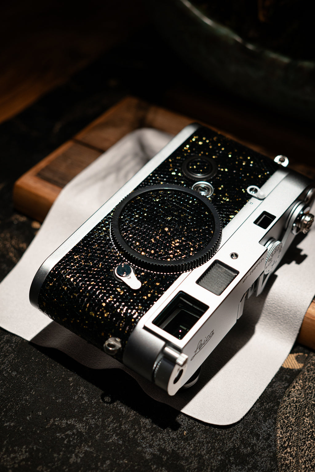 MP Leather art replacement with gold sprinkled lizard skin material/black