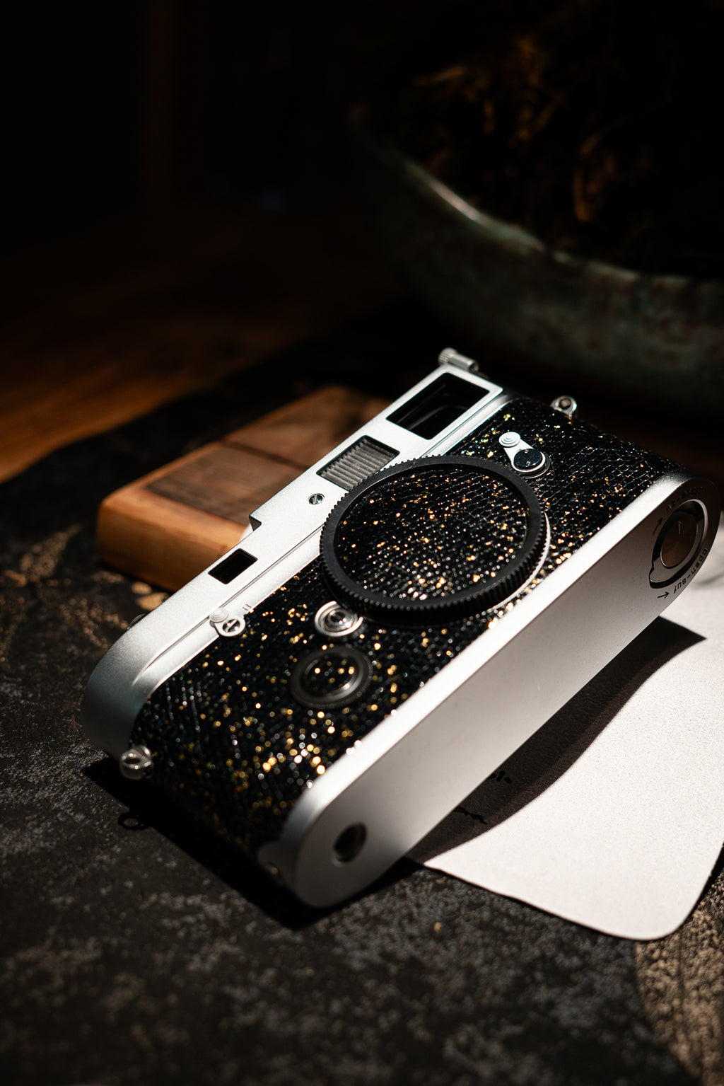 MP Leather art replacement with gold sprinkled lizard skin material/black