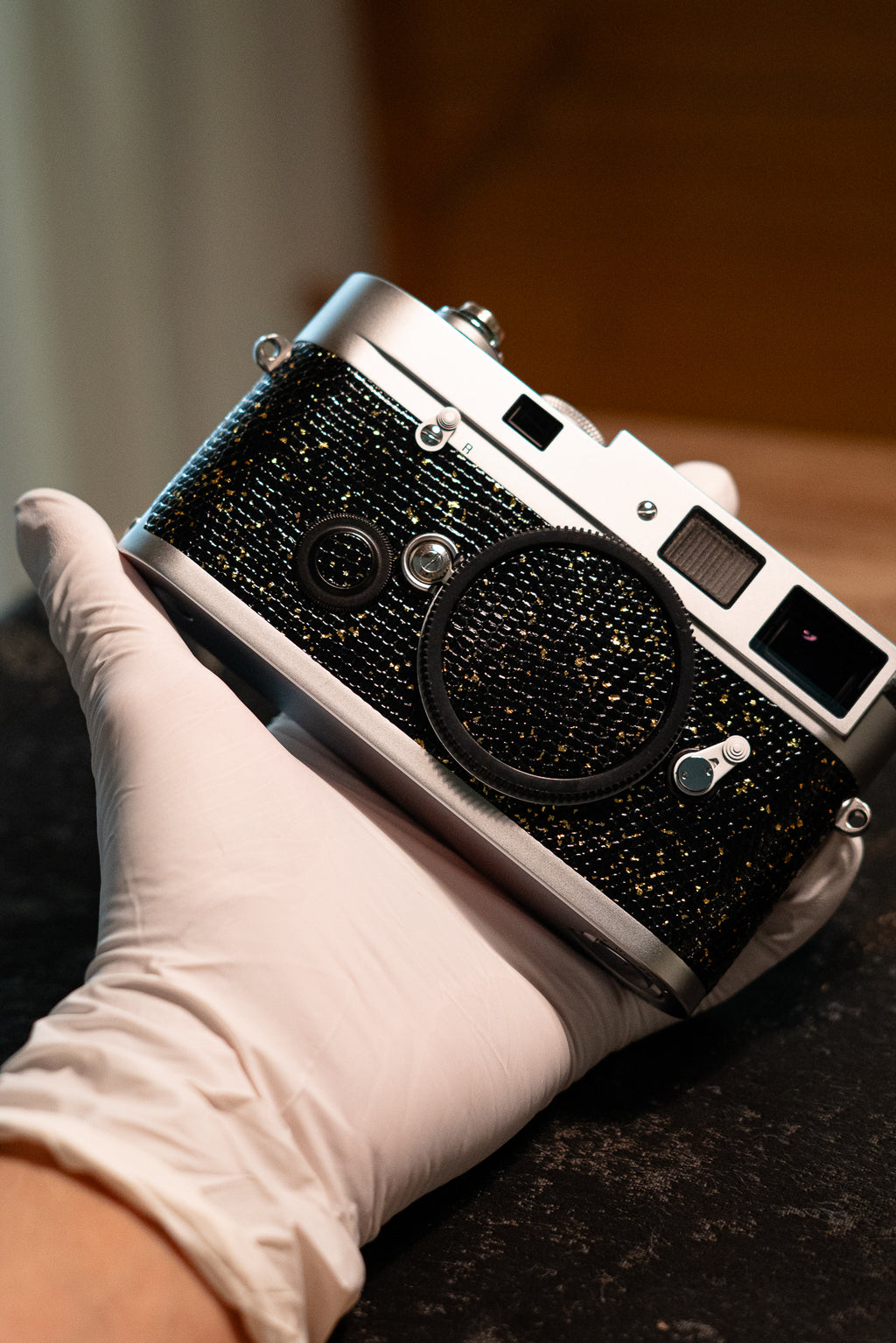 MP Leather art replacement with gold sprinkled lizard skin material/black