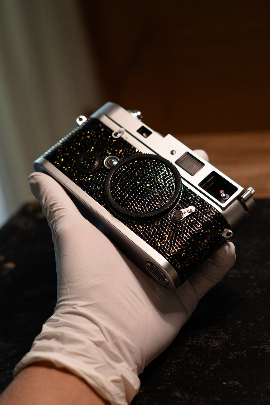 MP Leather art replacement with gold sprinkled lizard skin material/black