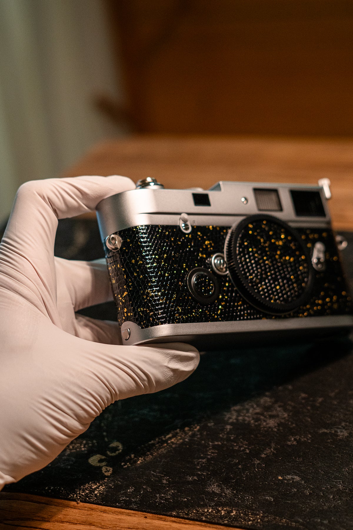 MP Leather art replacement with gold sprinkled lizard skin material/black