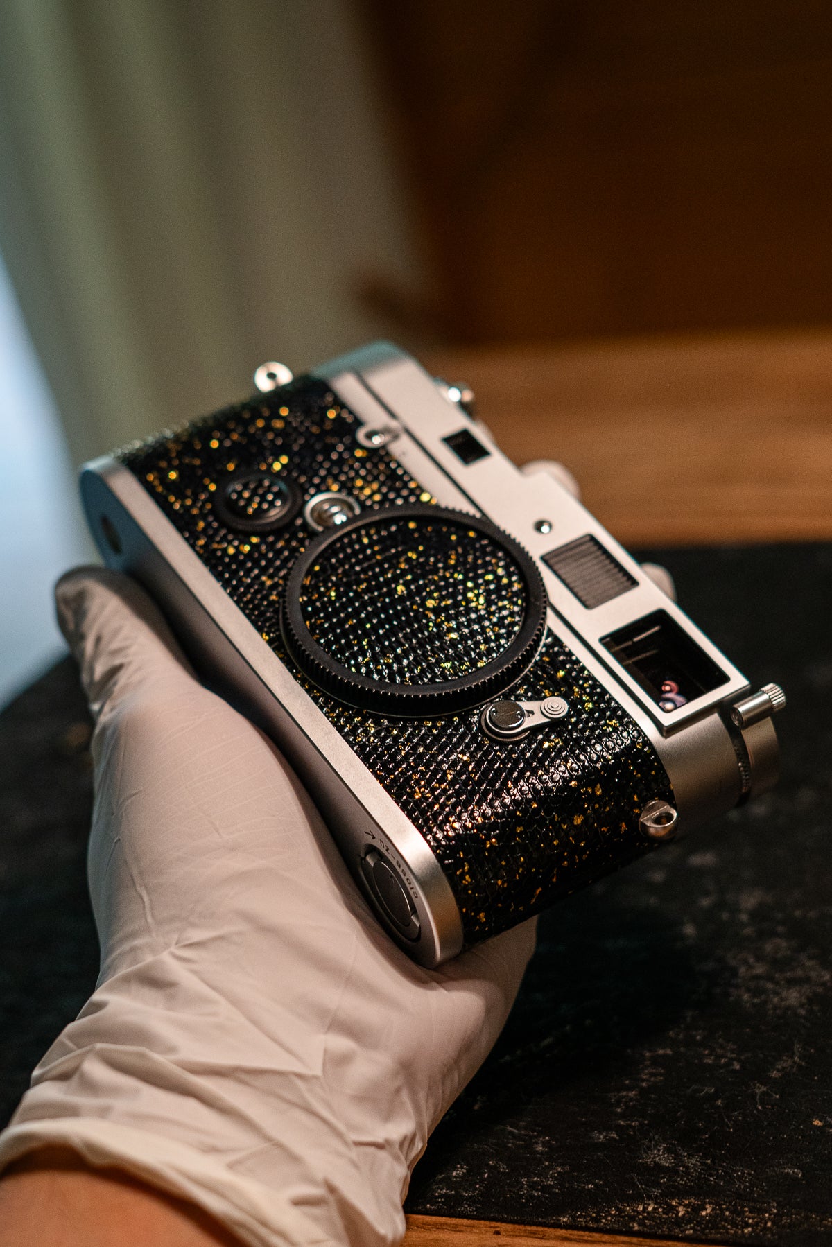 MP Leather art replacement with gold sprinkled lizard skin material/black