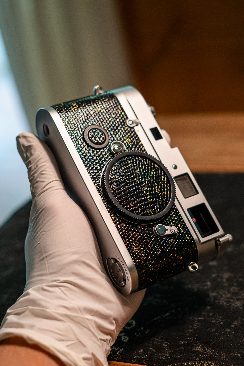 MP Leather art replacement with gold sprinkled lizard skin material/black