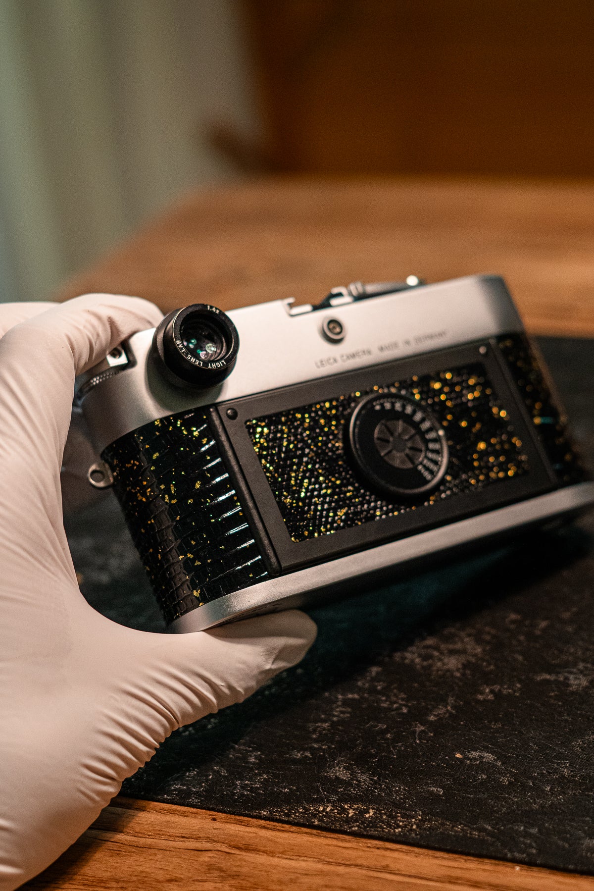 MP Leather art replacement with gold sprinkled lizard skin material/black