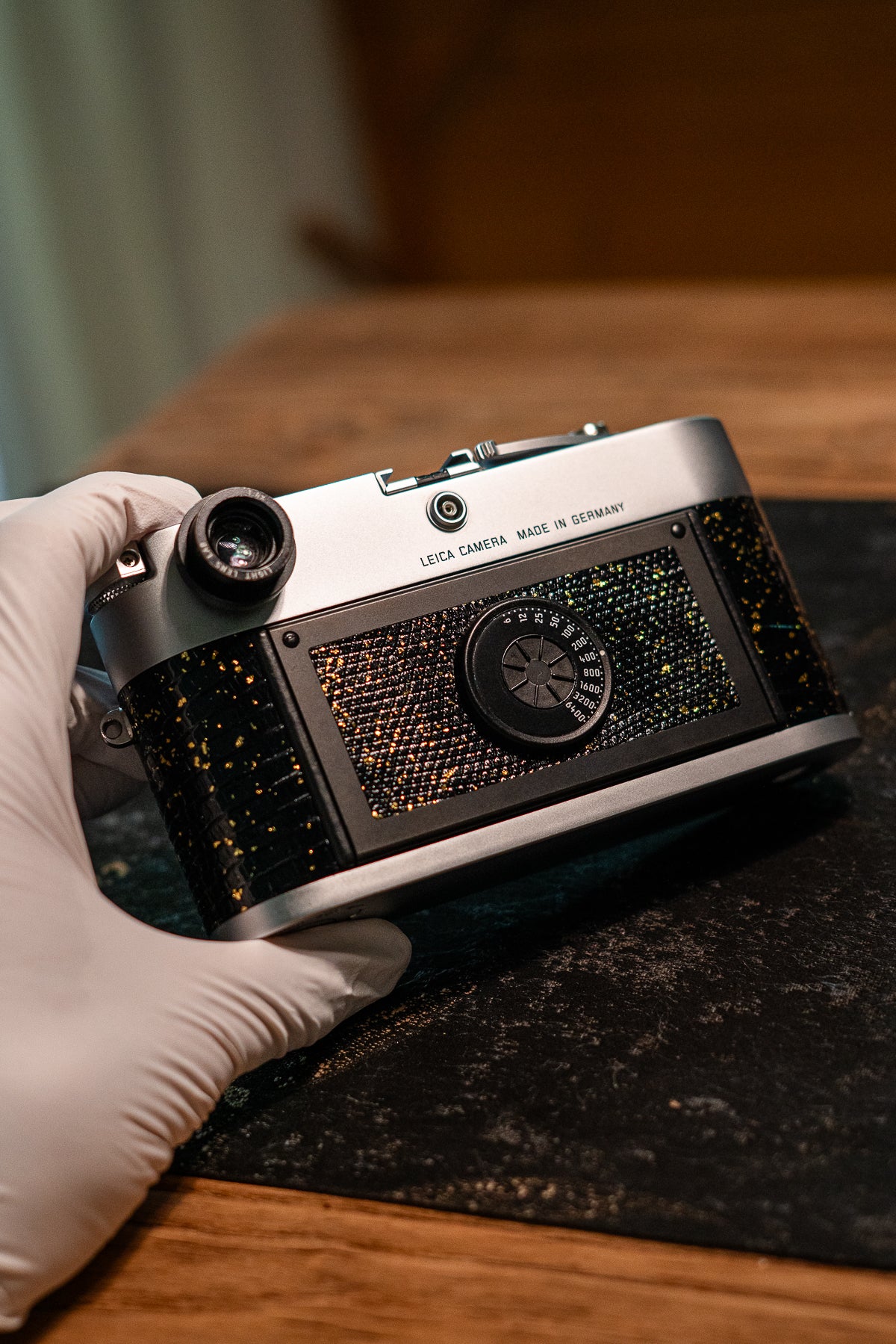 MP Leather art replacement with gold sprinkled lizard skin material/black