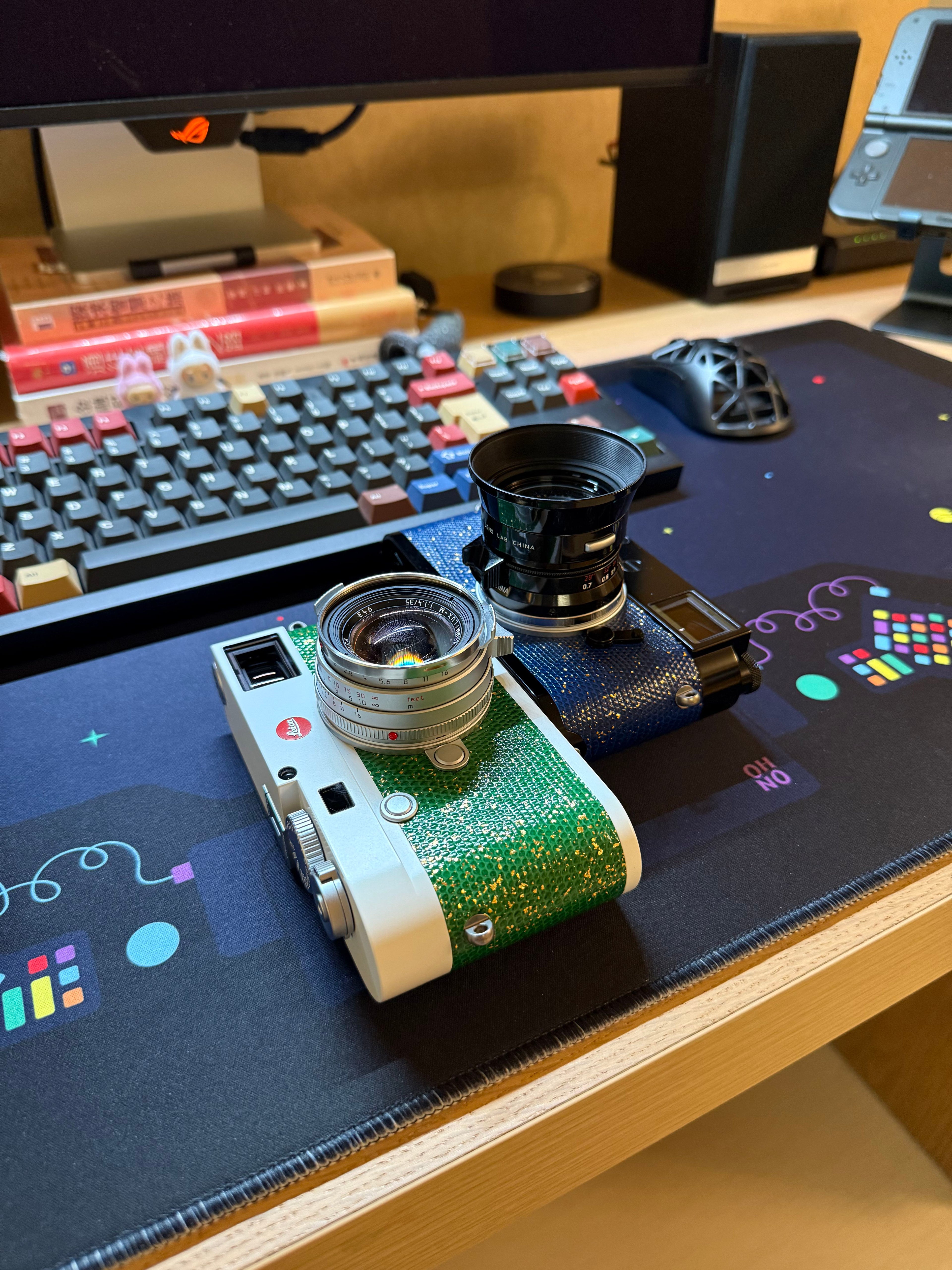 Leather art replacement with gold sprinkled lizard skin material/Blue/Green