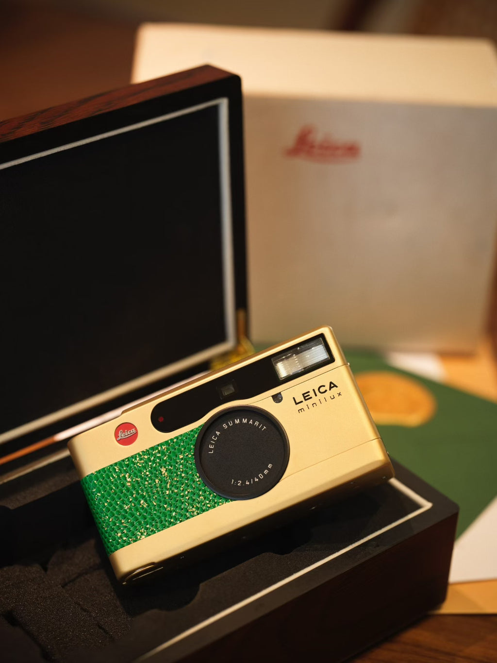 minilux 24K Golden Customization/Leather art replacement with gold sprinkled lizard skin material/Green