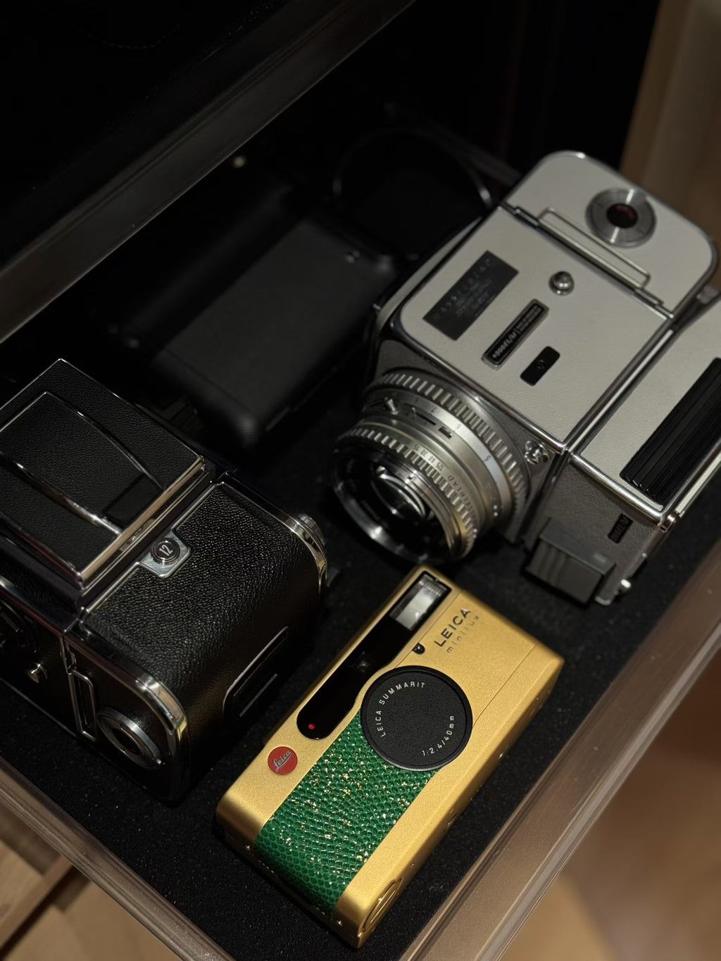 minilux 24K Golden Customization/Leather art replacement with gold sprinkled lizard skin material/Green